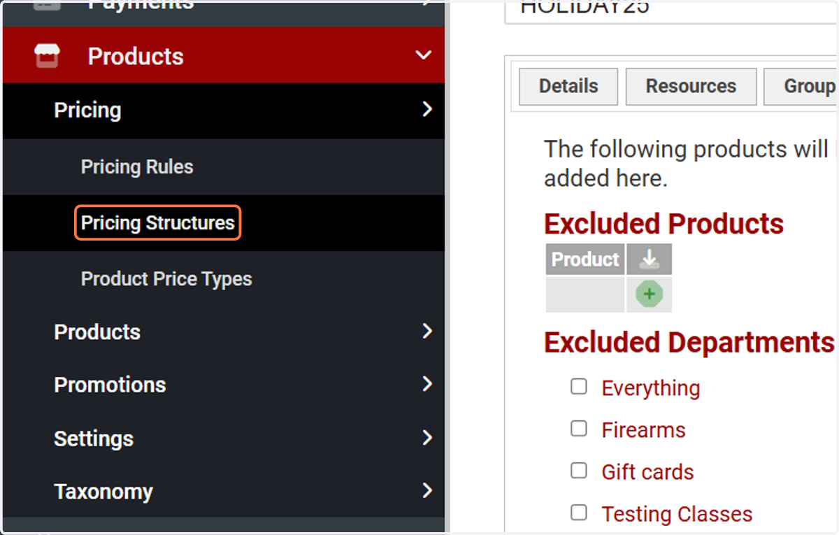 Click on Pricing Structures