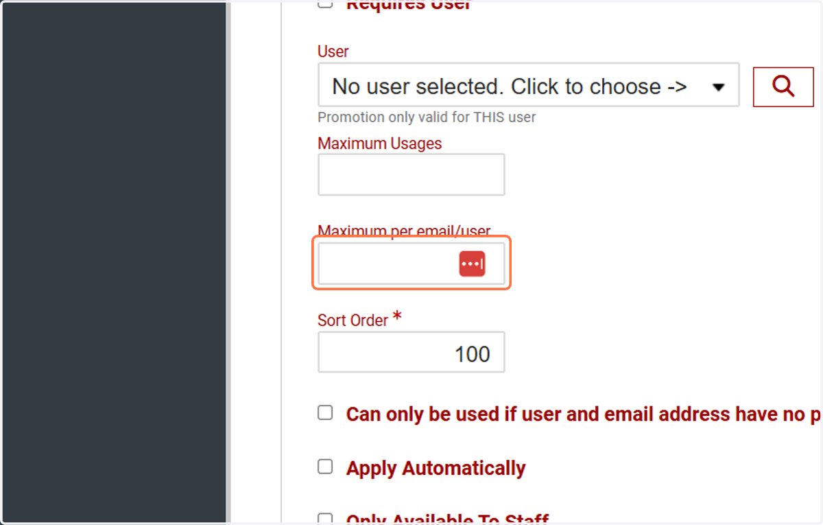 Maximum per email/user