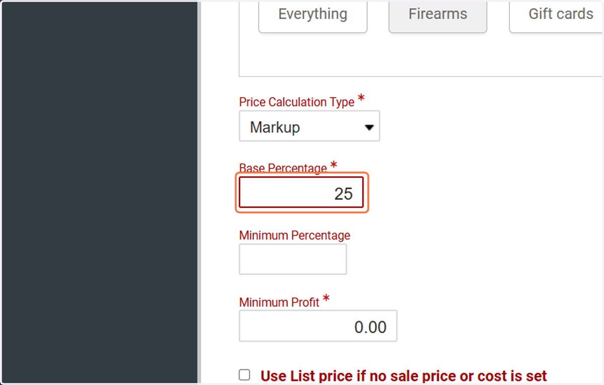Type in your markup percentage