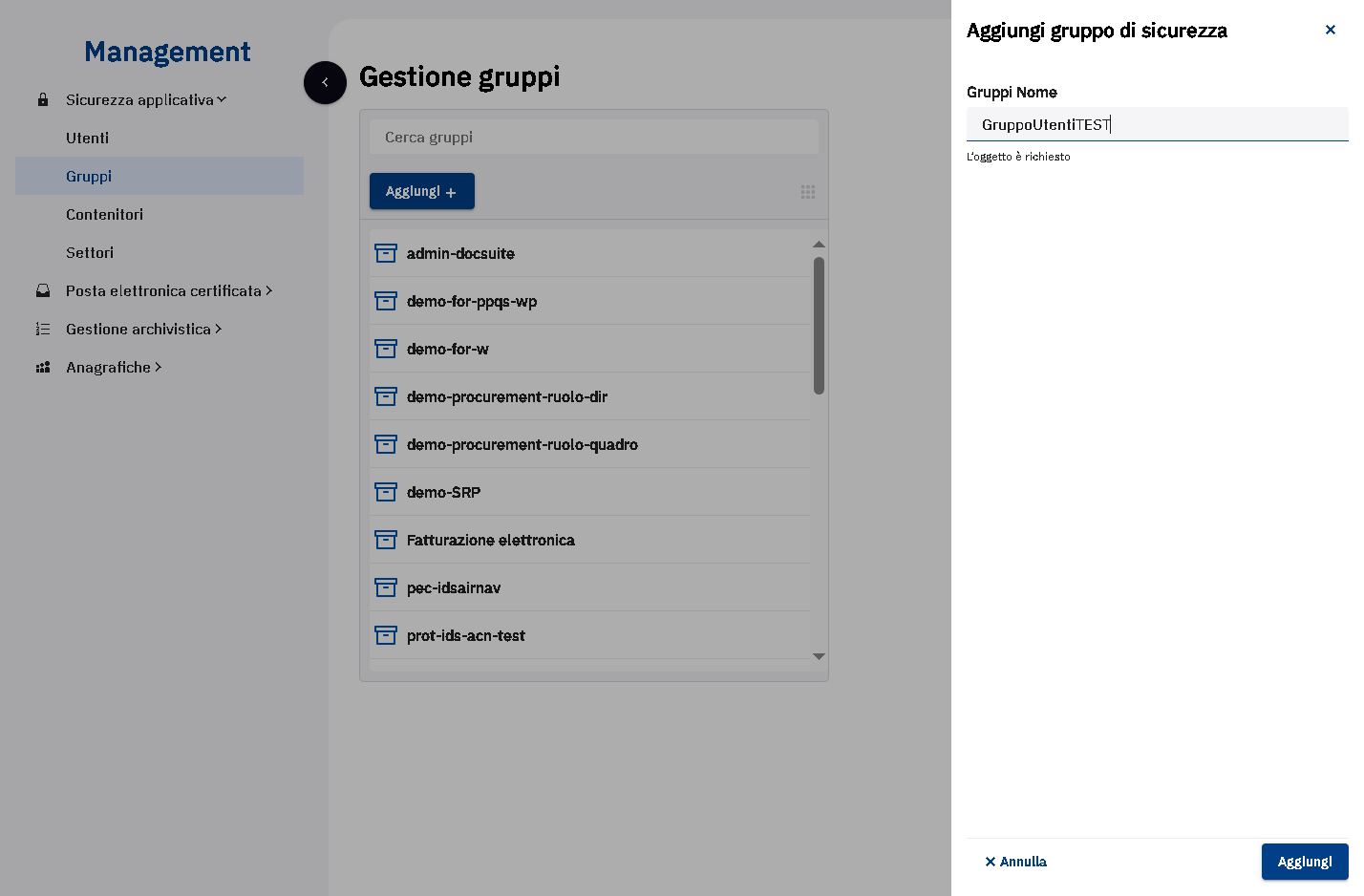 Scrivere il nome del nuovo gruppo