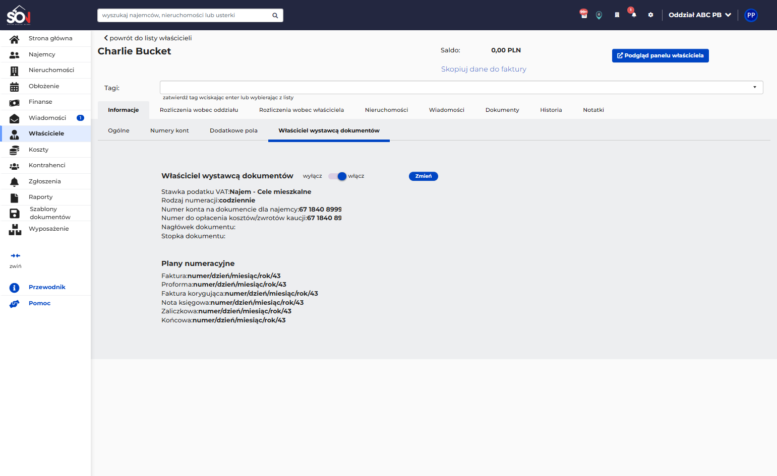 Po zapisaniu pojawi się widok ustawionych paramterów
