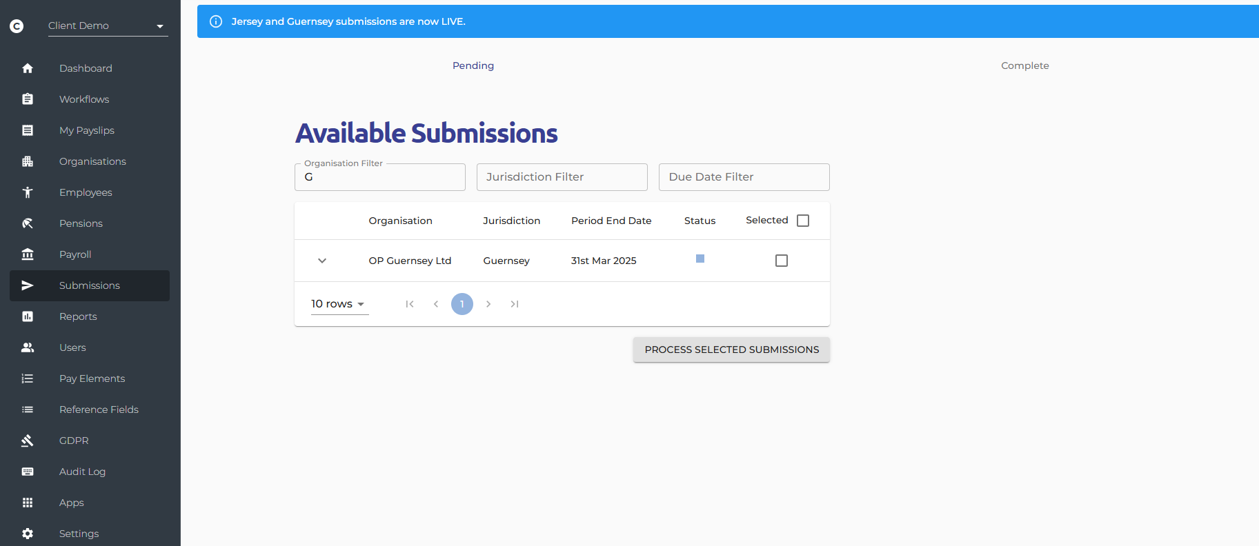 If you then navigate to the submission screen, this will update the available submissions.