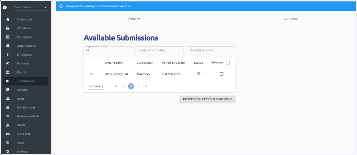 If you then navigate to the submission screen, this will update the available submissions.
