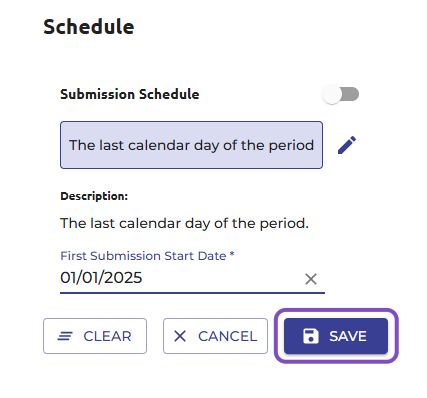 Edit the 'First Submission Start Date' and select 'Save'.