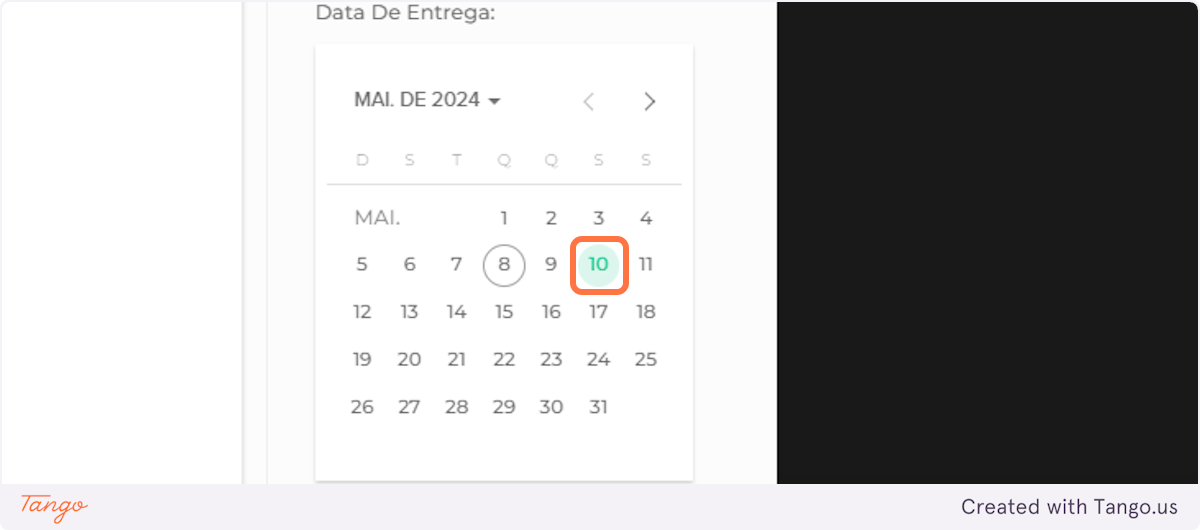 Selecione a data de entrega para tarefa