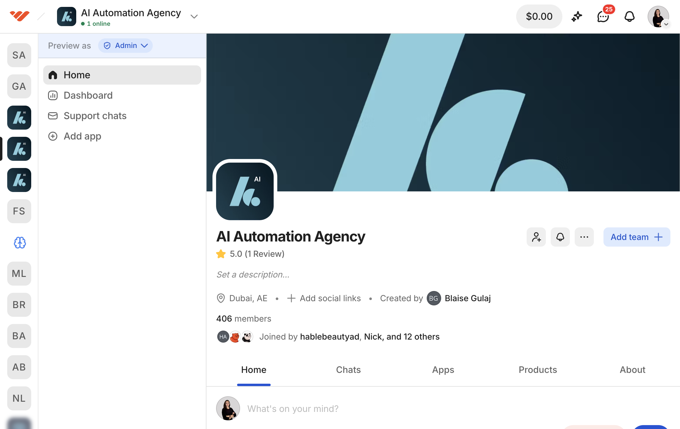 Click on Add team