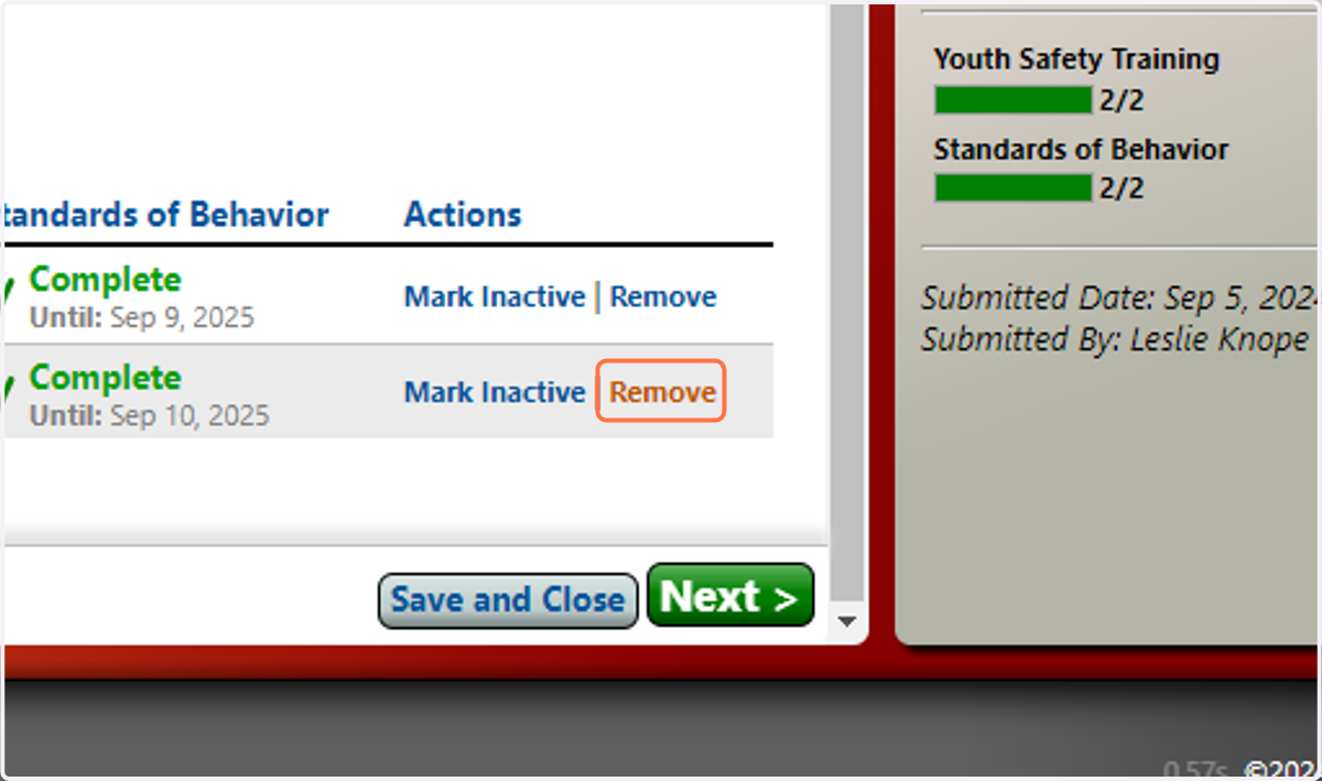 Find the staff person you want to modify, scroll all the way to the right, and click on Remove