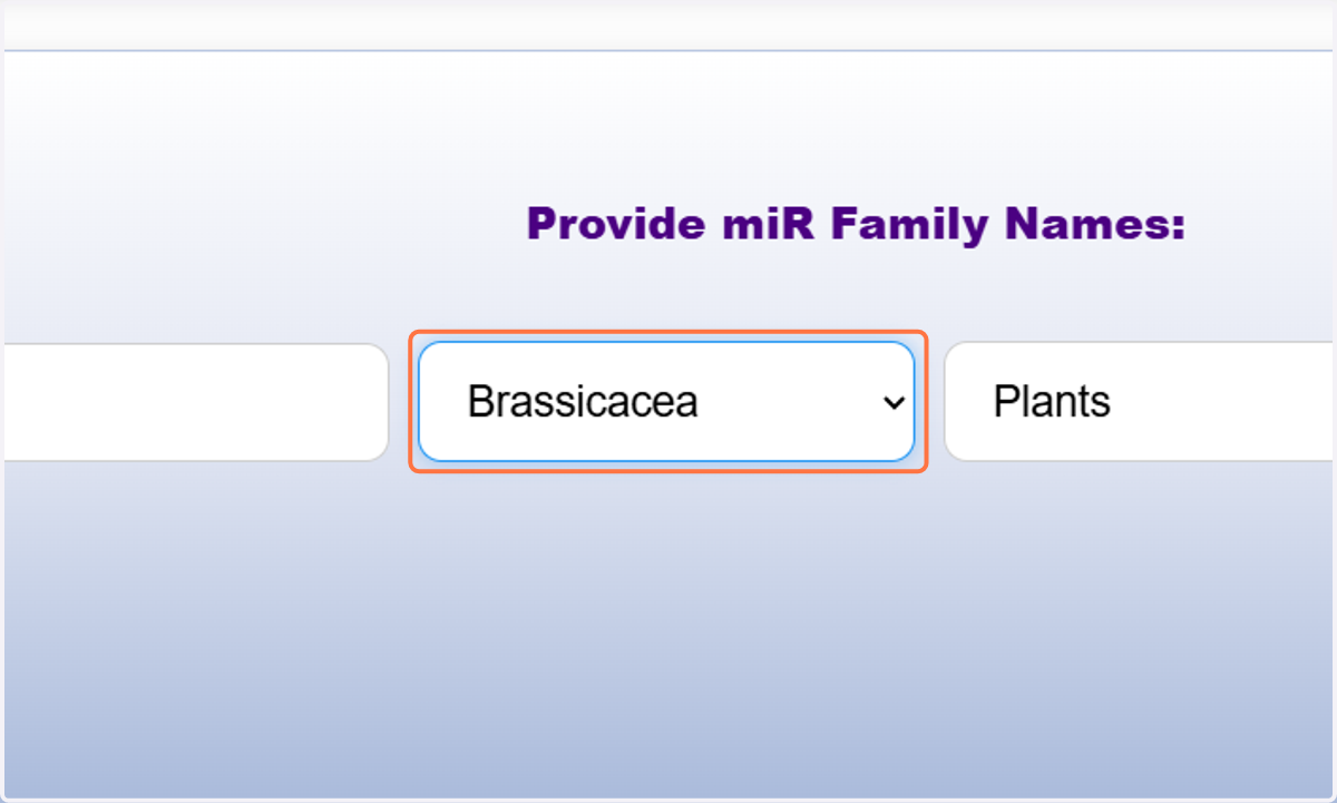 Select any Viridiplatae Family from the drop down. Here Brassicacea is chosen. If you don't select all the familys are considered.