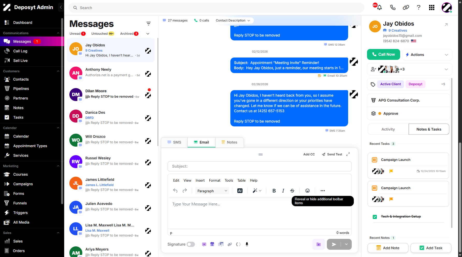 Step 1: On your Dashboard, navigate to the Messages tab under the Communications section.