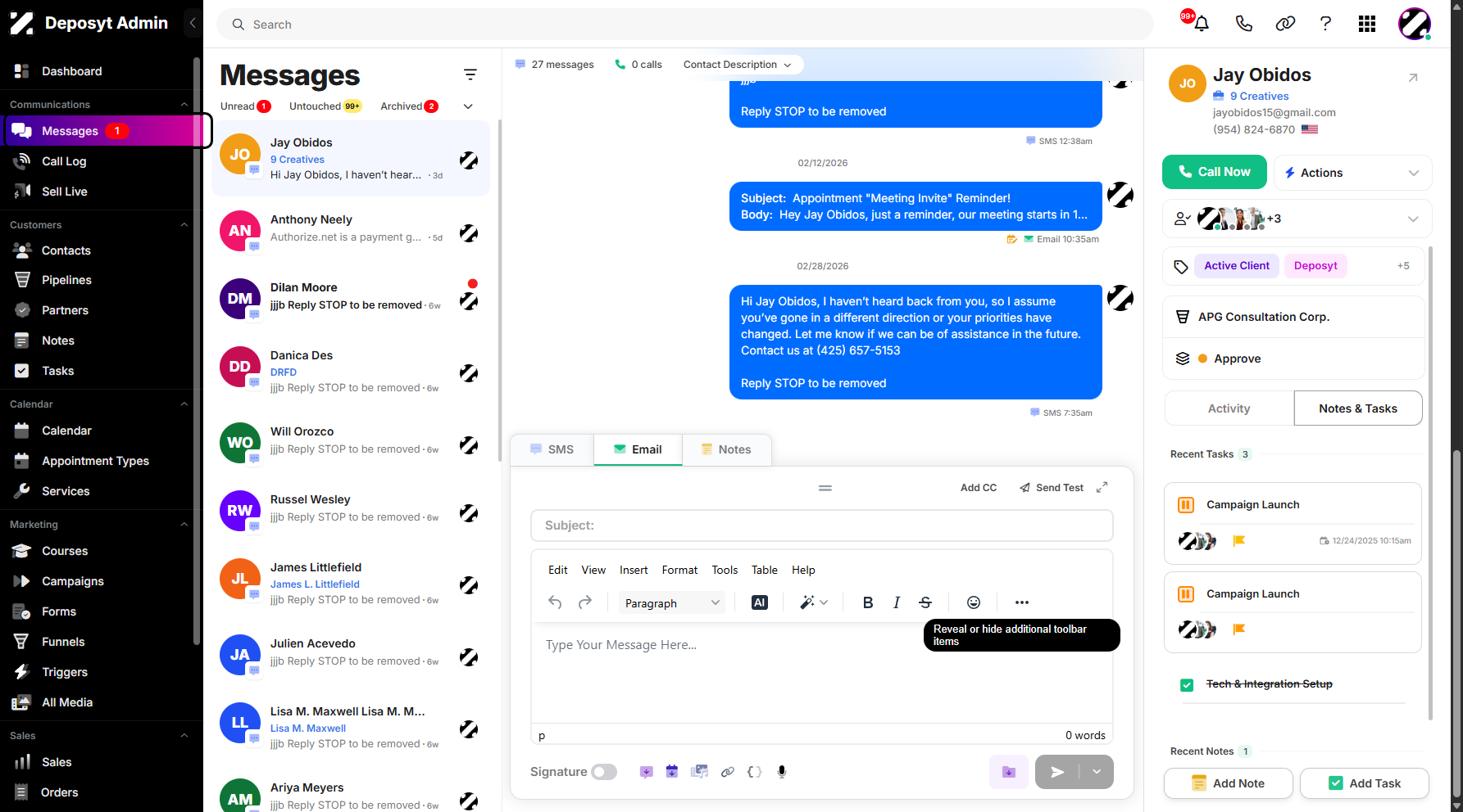 Step 1: On your Dashboard, navigate to the Messages tab under the Communications section.