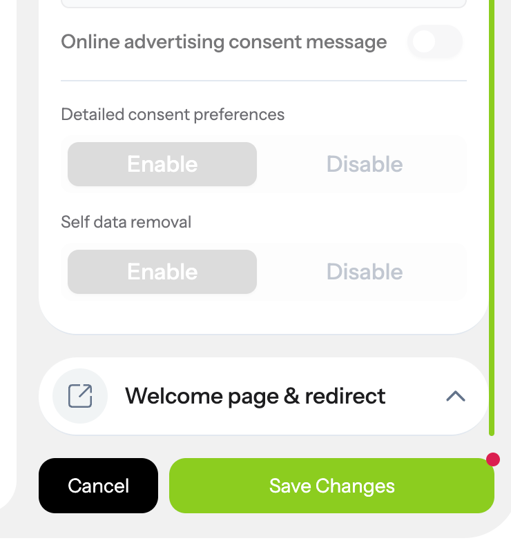 The online advertising consent message is enabled by default.