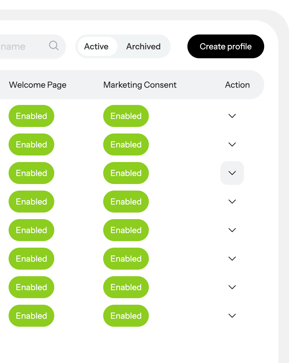 Go to Actions and click on the profile's drop-down menu you wish to update the marketing consent for.