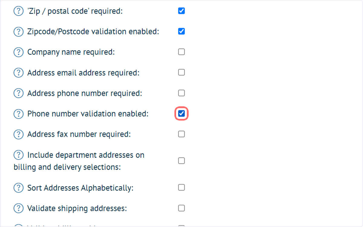 Check Phone number validation enabled
