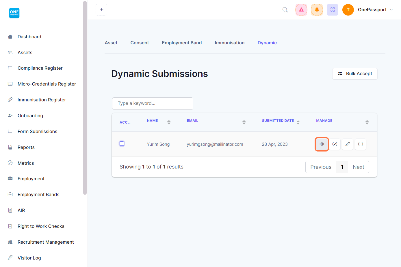 Same action buttons appear in the Manage column. You may view, accept, edit, or ignore submission. 