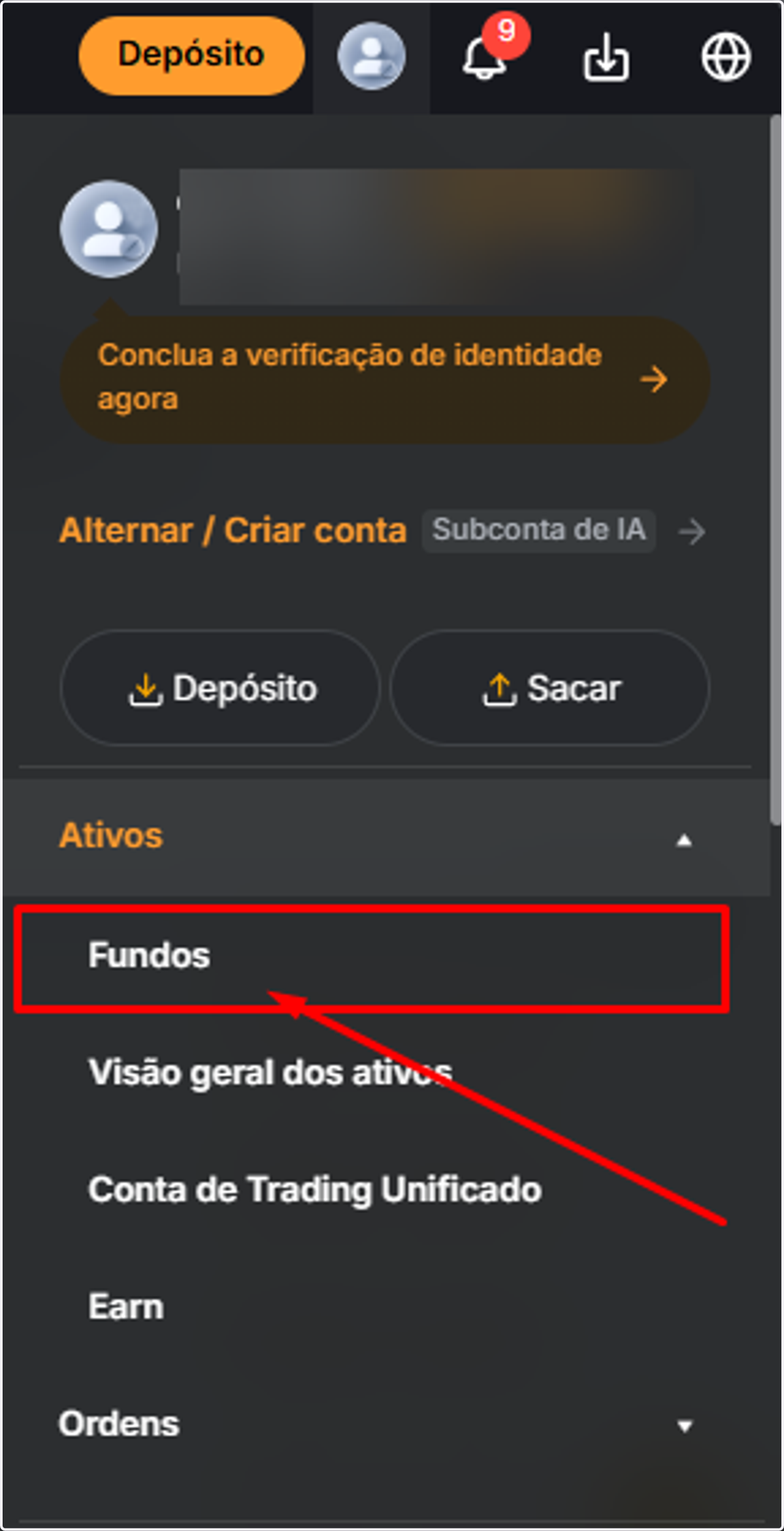 Clique em Fundos