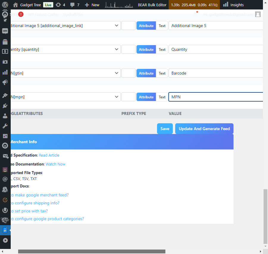 Click on Update and Generate Feed at the bottom