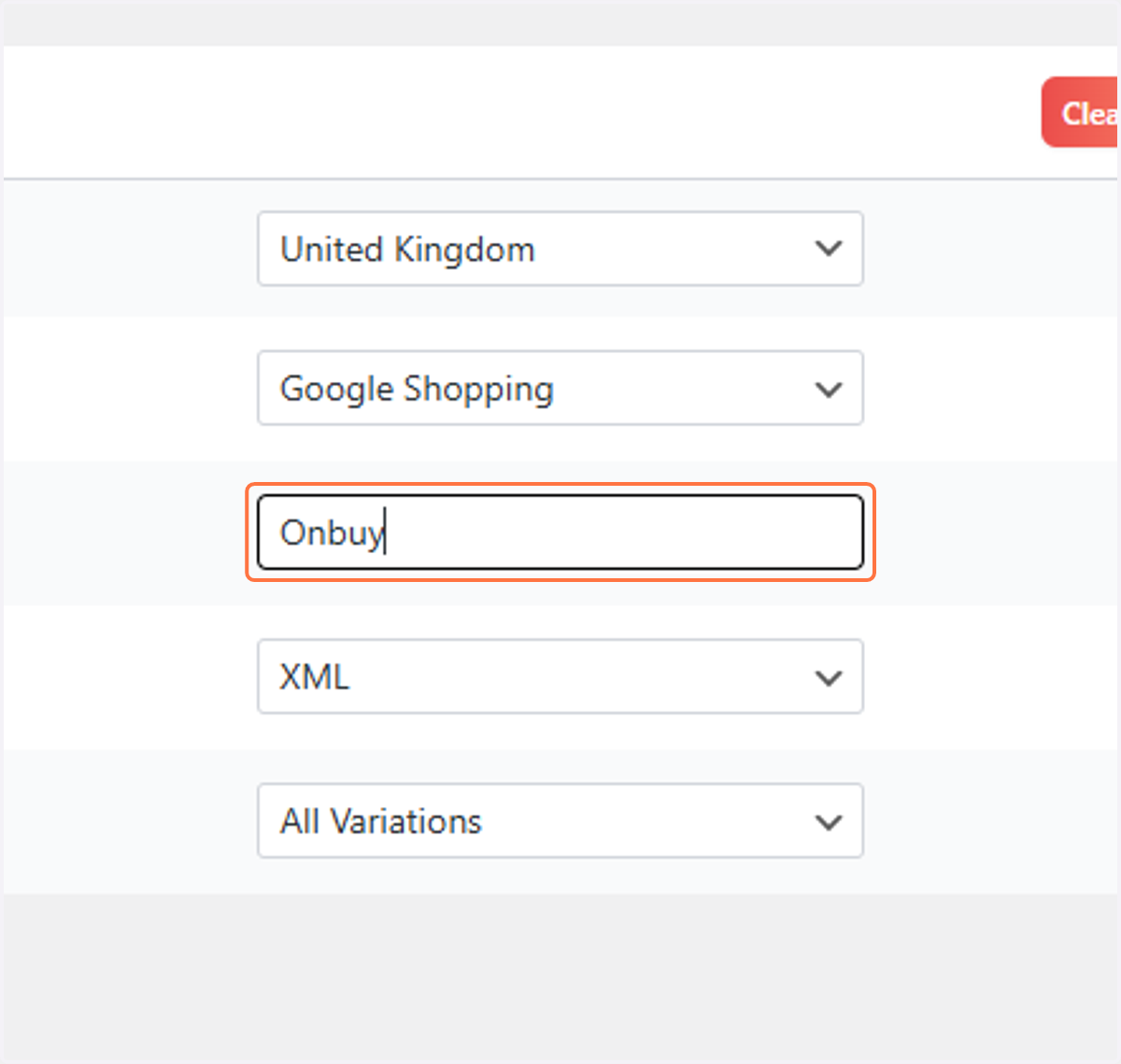 Name the feed as you wish, we used "Onbuy"