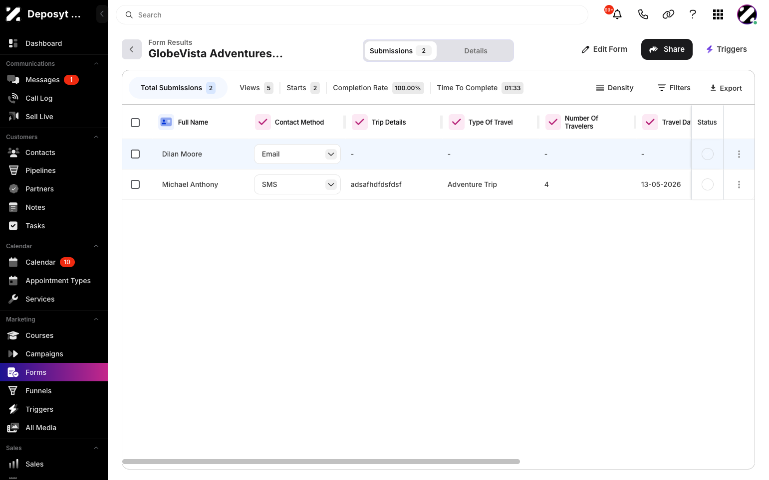 Step 7: In the Status column, you can directly change the status of the results.