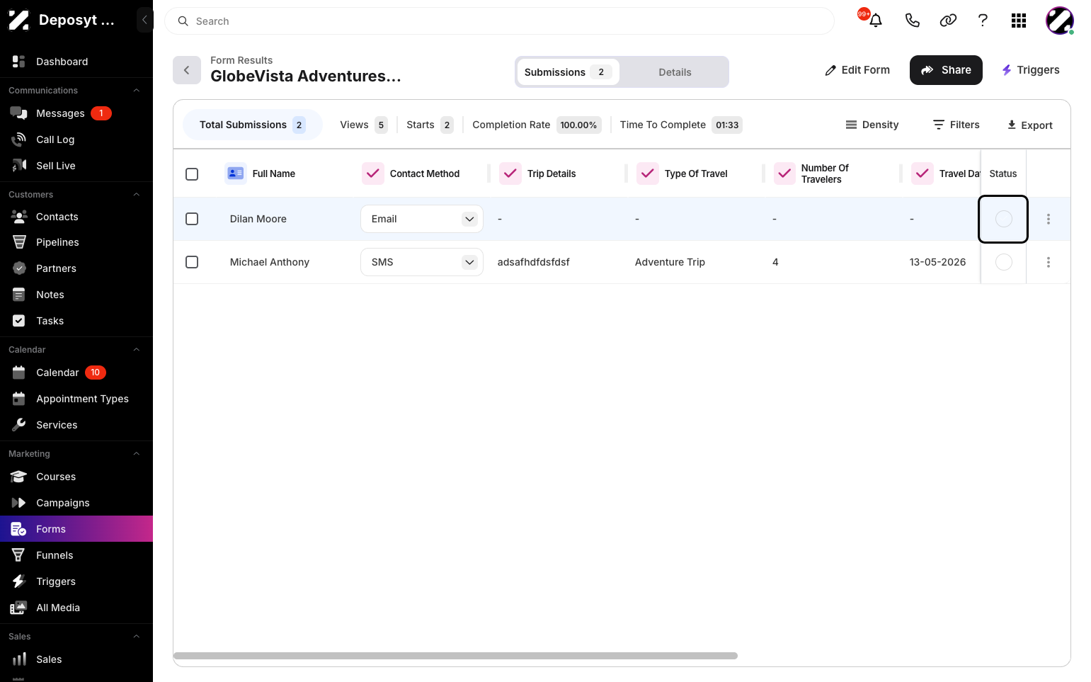 Step 7: In the Status column, you can directly change the status of the results.