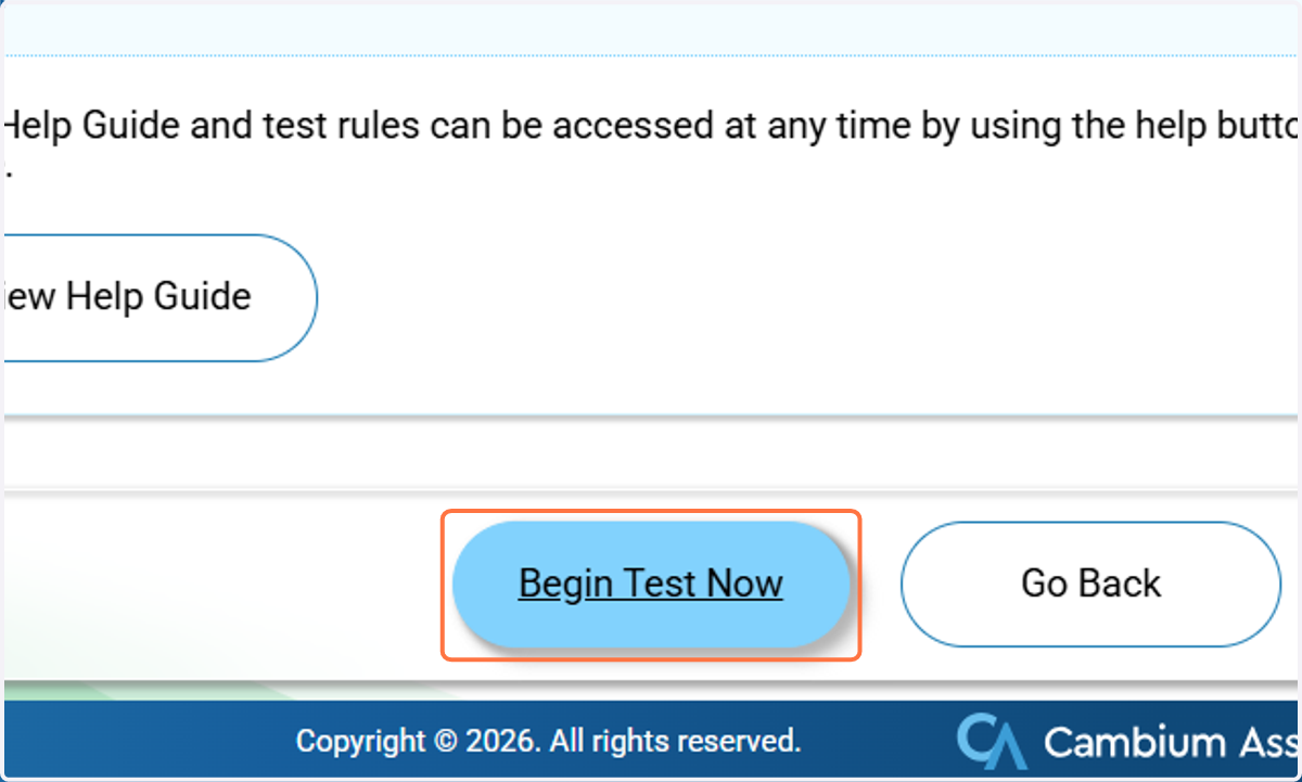 Click on Begin Test Now