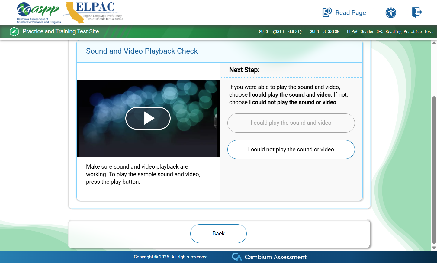 you must Click on Play Video to make sure your speakers work