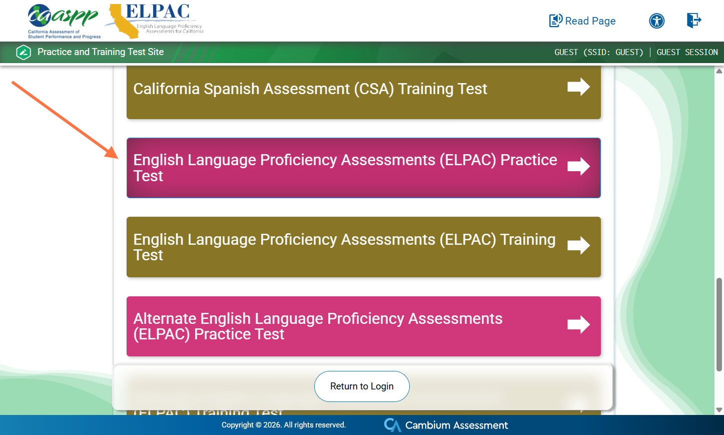 Click on English Language Proficiency Assessments (ELPAC) Practice Test