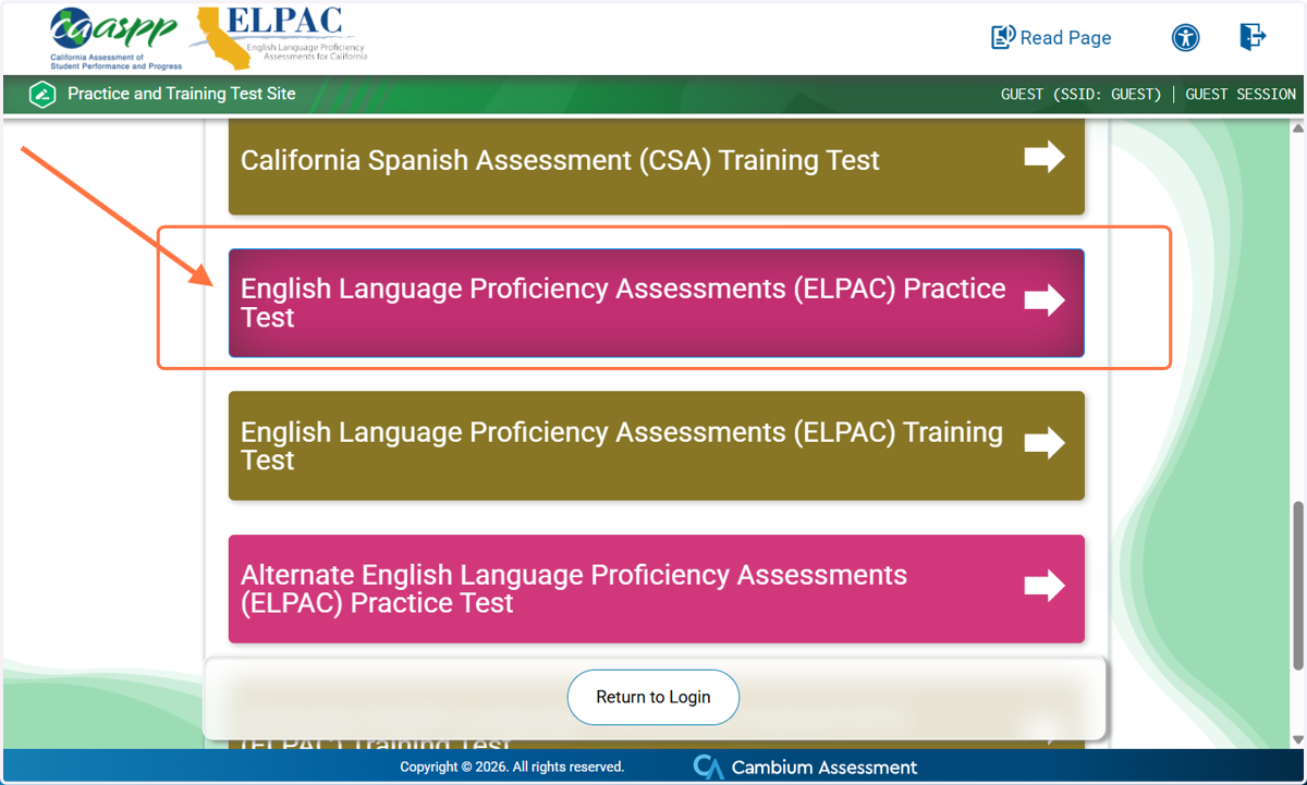Click on English Language Proficiency Assessments (ELPAC) Practice Test