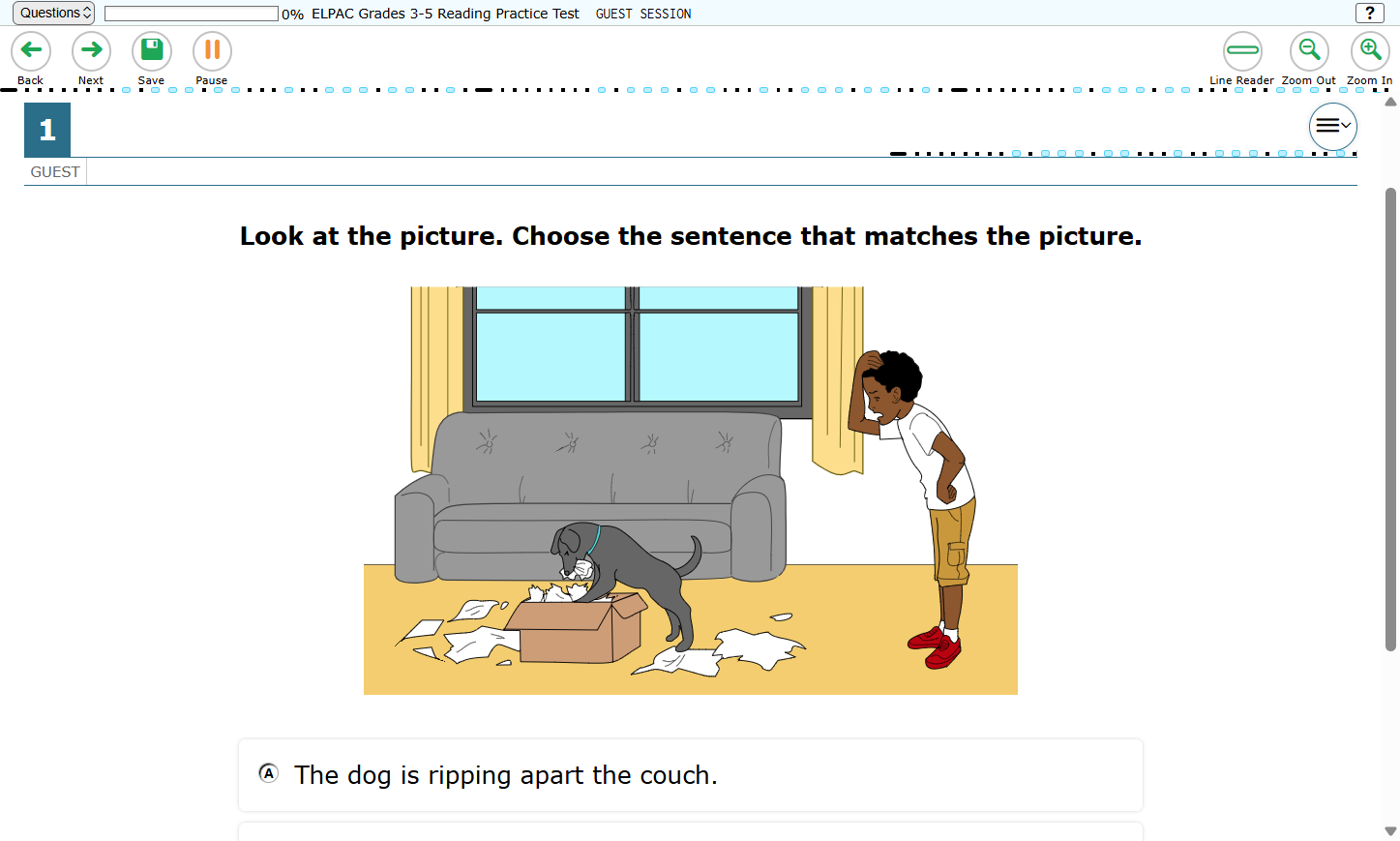 A. Click on Next B. Click on Look at the picture. Choose the sentence that matches the picture.
