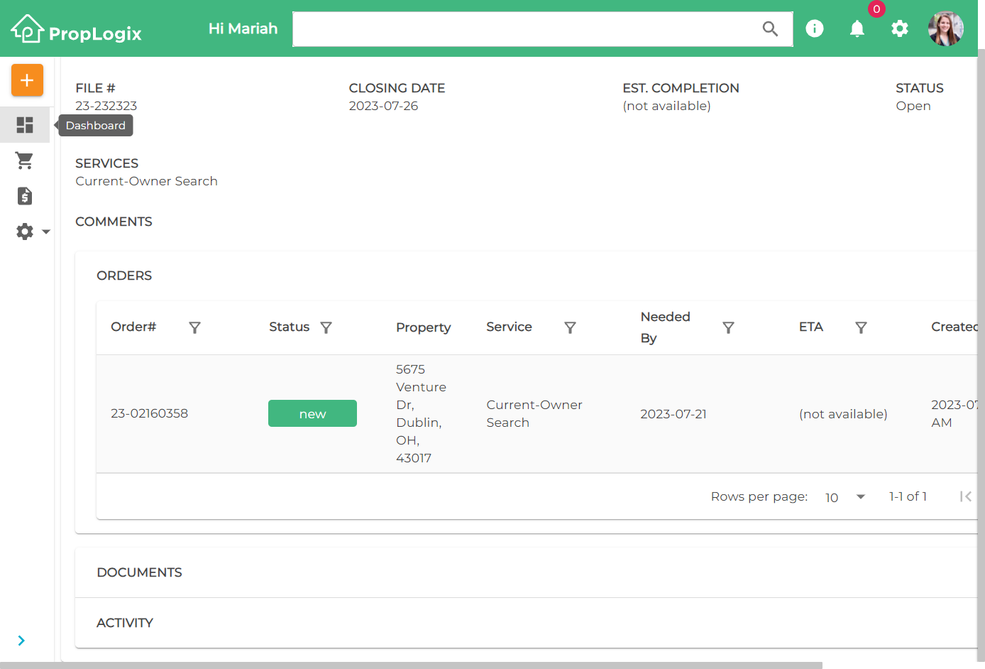 How do I place a Title Search order? - PropLogix