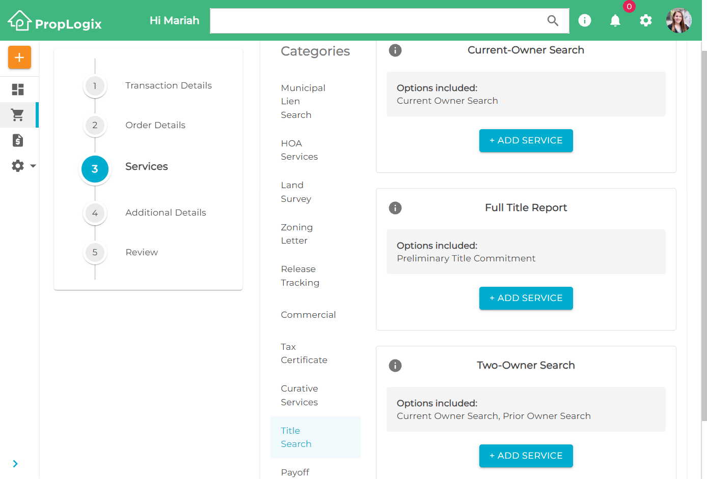 How do I place a Title Search order? - PropLogix