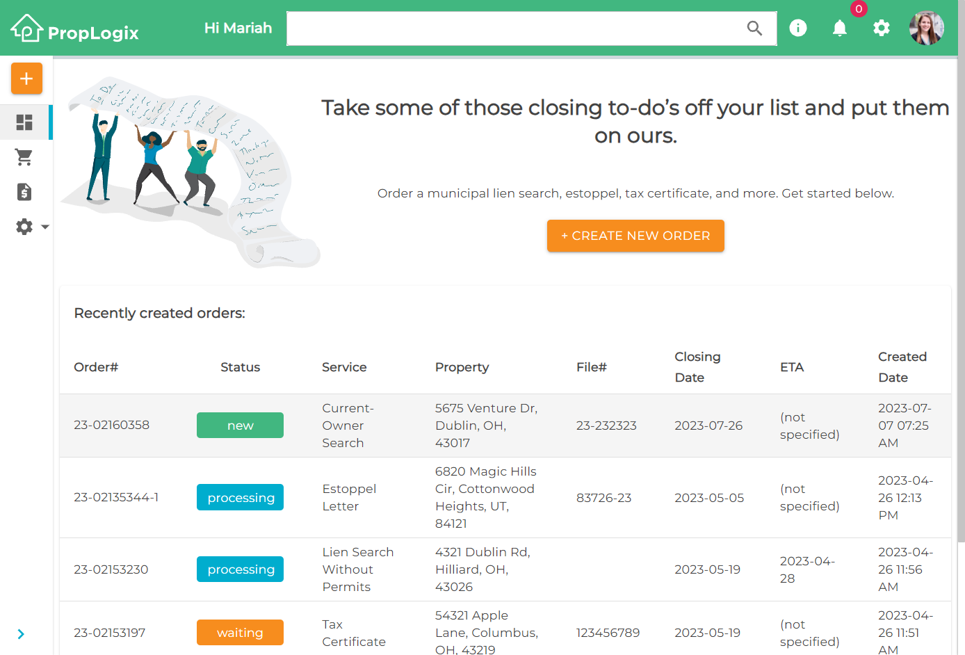 How do I place a Title Search order? - PropLogix