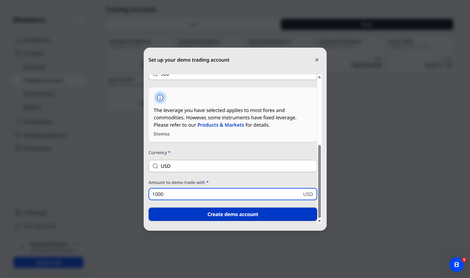 Click on Create demo account