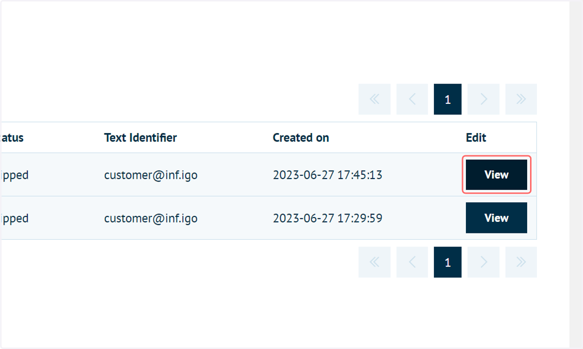 Click on View next to the order just placed