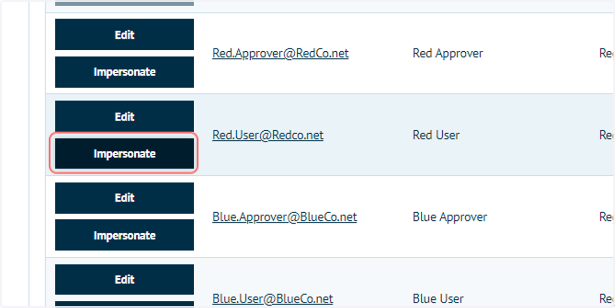 Click on Impersonate