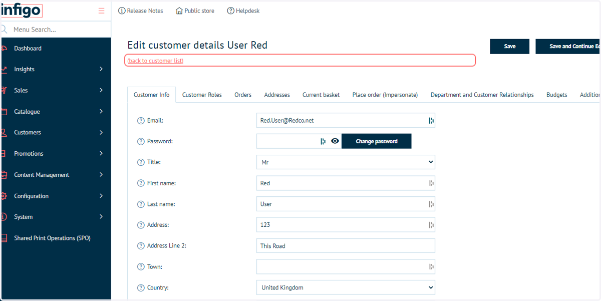 Click on (back to customer list)