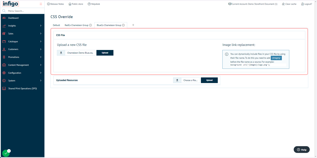 Select "Chameleon Demo Blue.css" from file upload menu