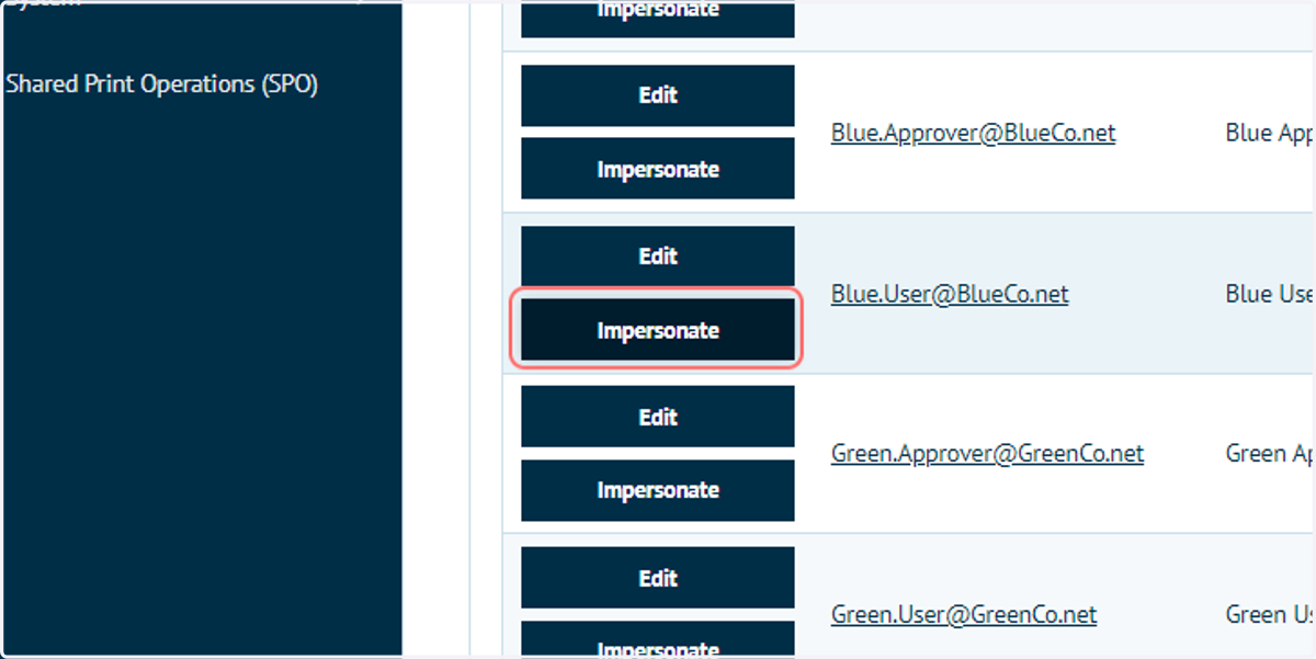 Click on Impersonate