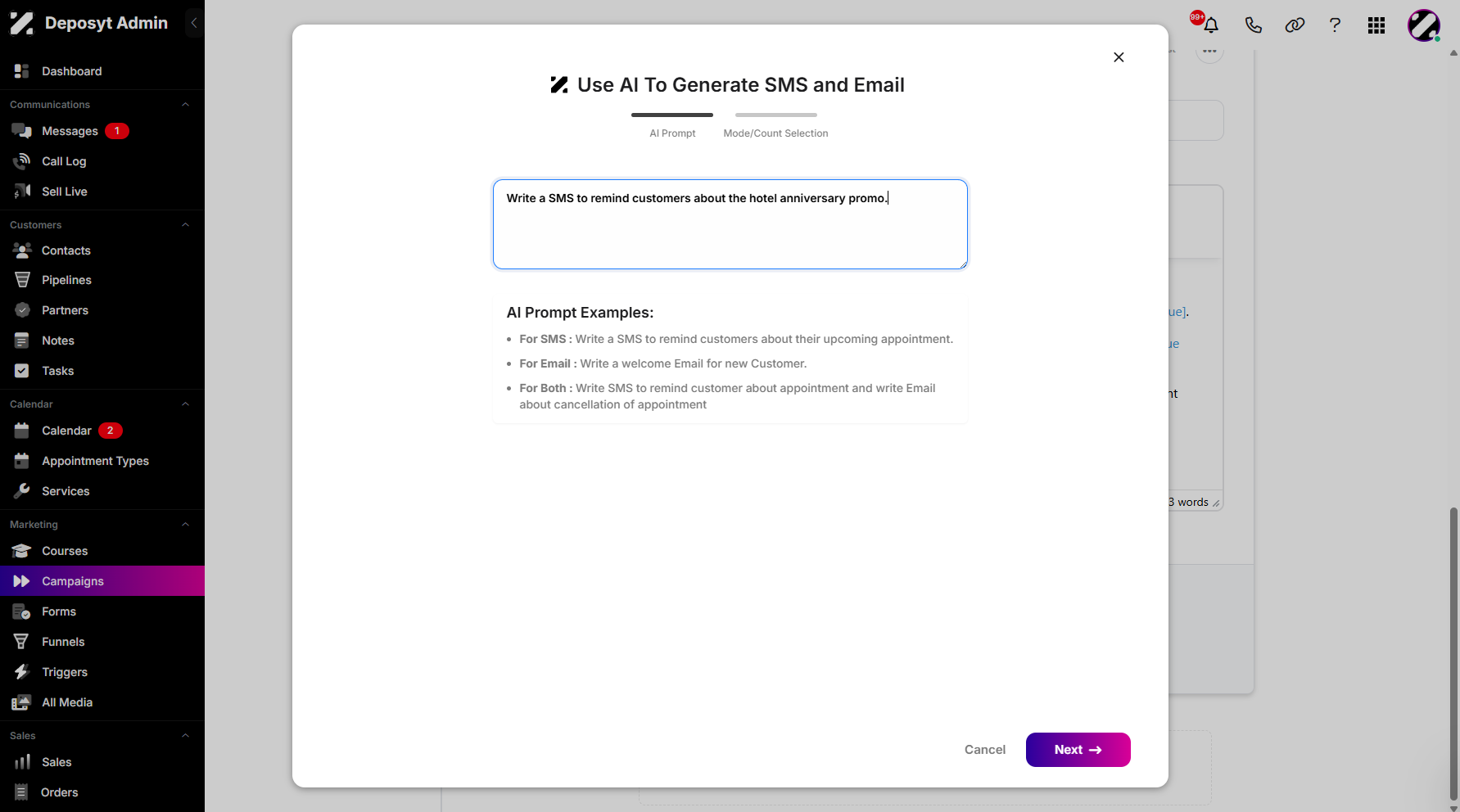 Step 9: Click Next once you’ve finished typing your prompt.