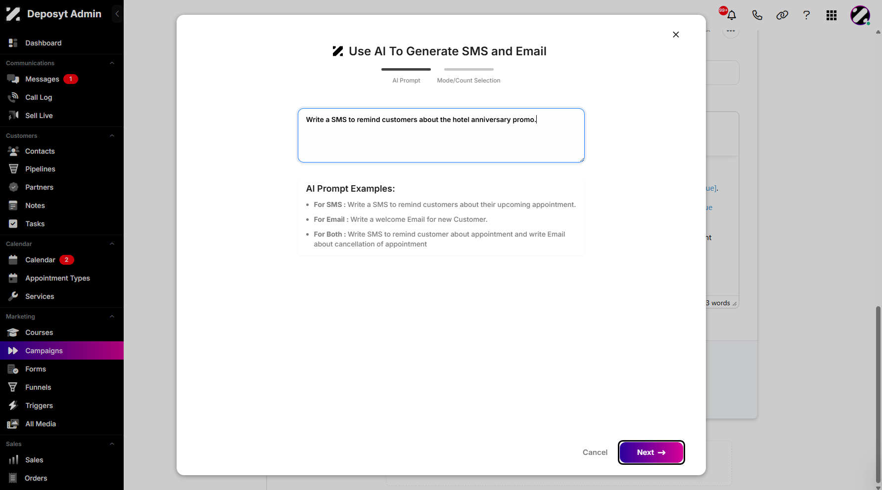 Step 9: Click Next once you’ve finished typing your prompt.