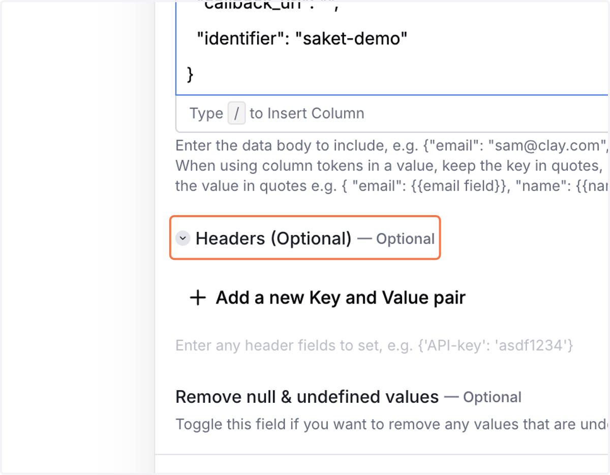 Click on Headers (Optional)…