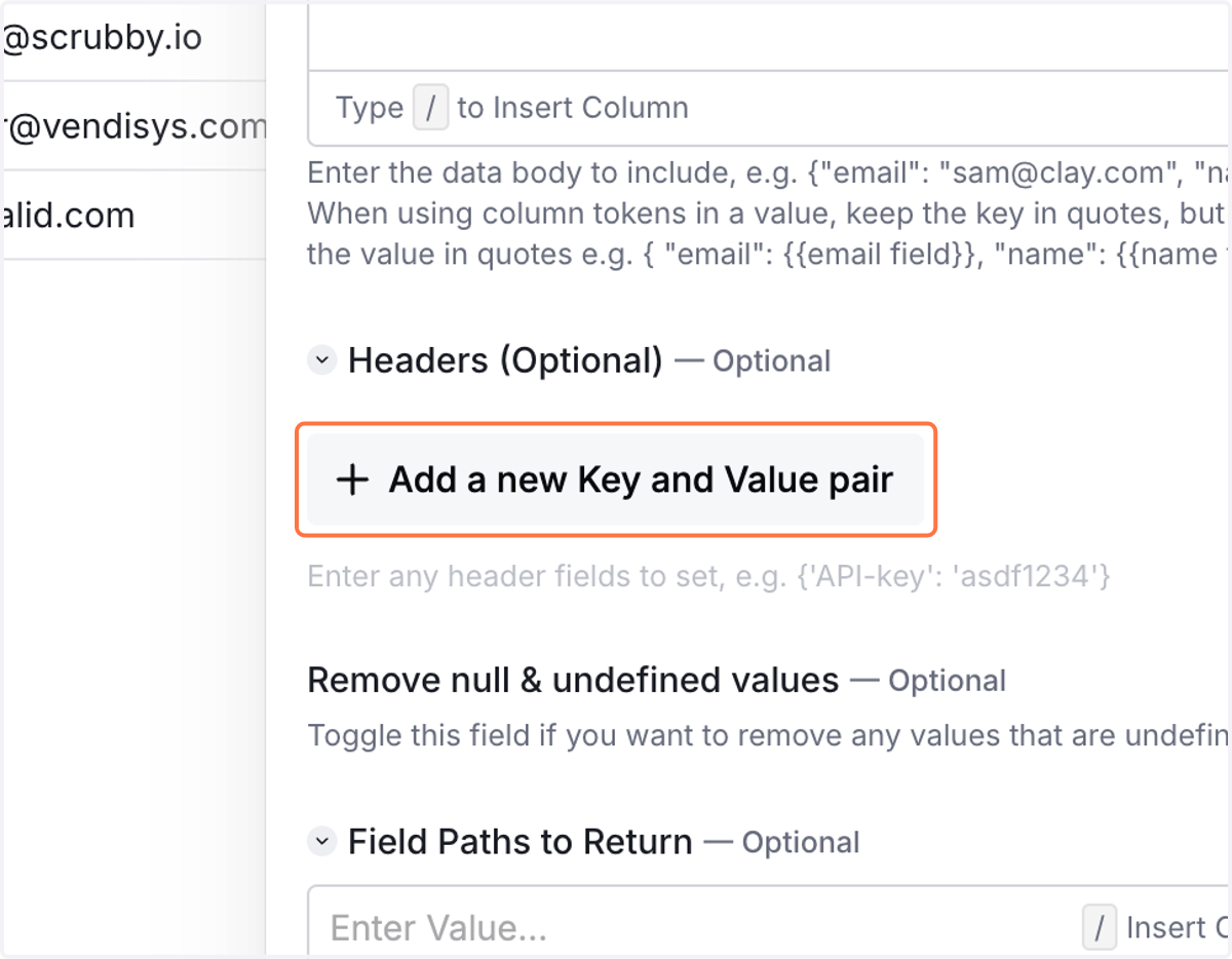 Click on Add a new Key and Value pair
