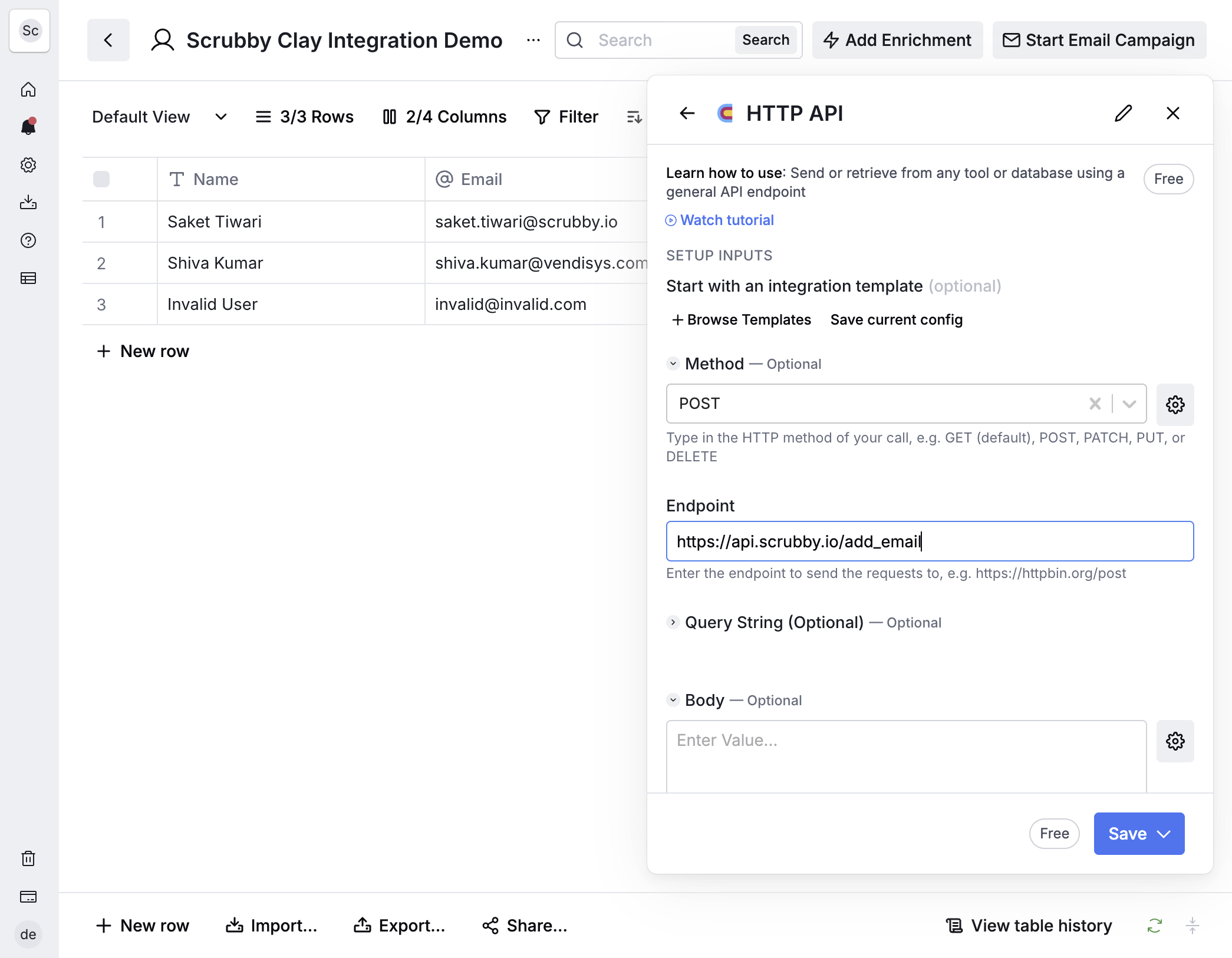 Paste "https://api.scrubby.io/add_email" into element