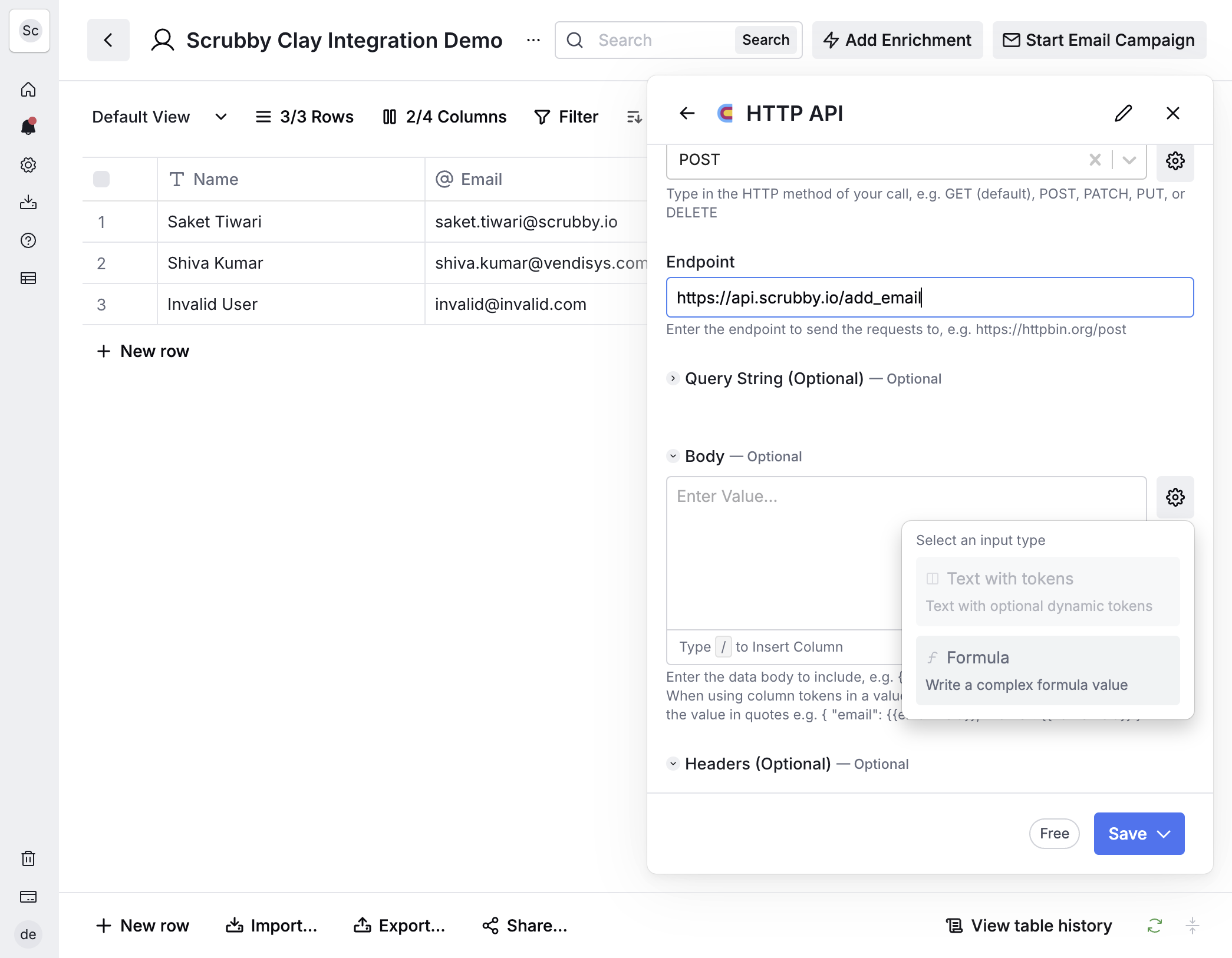 Click on Select an input type…