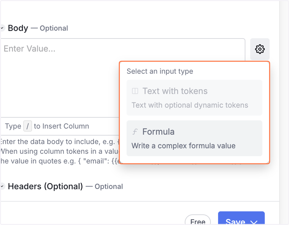 Click on Select an input type…