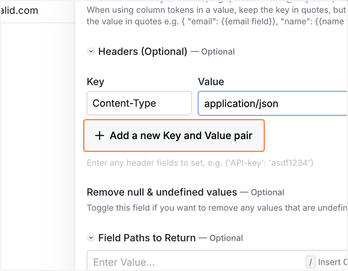 Click on Add a new Key and Value pair
