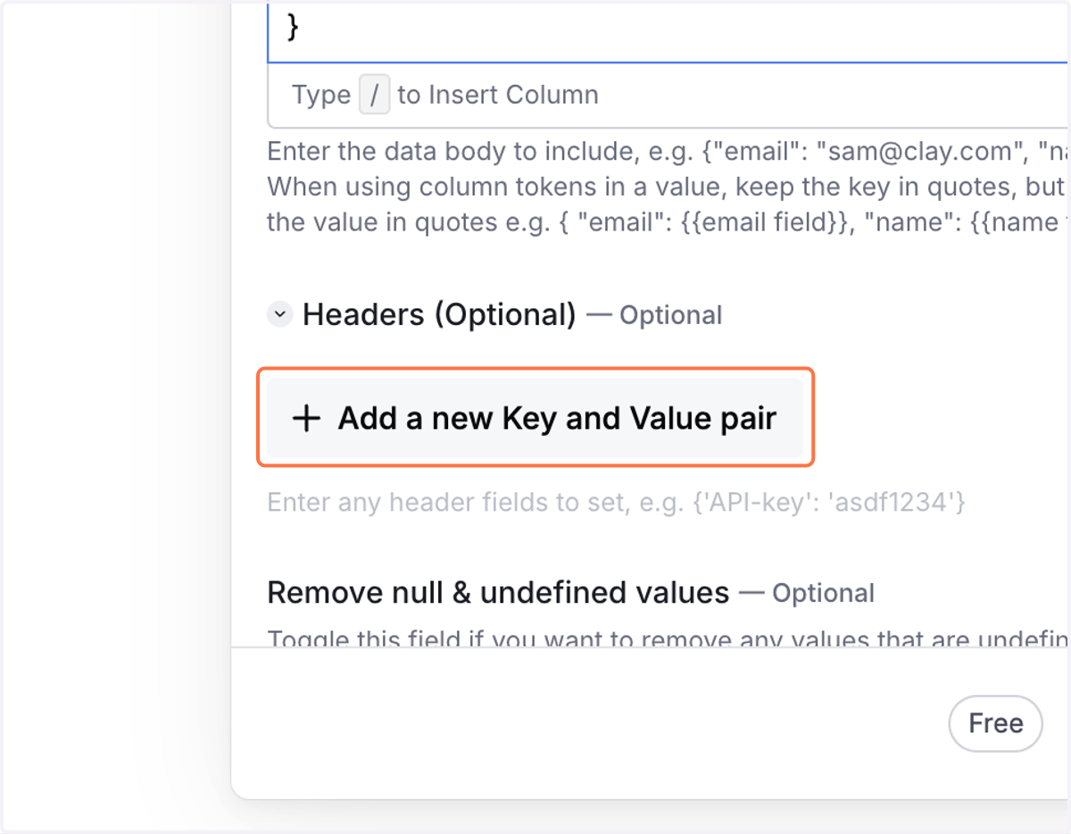 Click on Add a new Key and Value pair