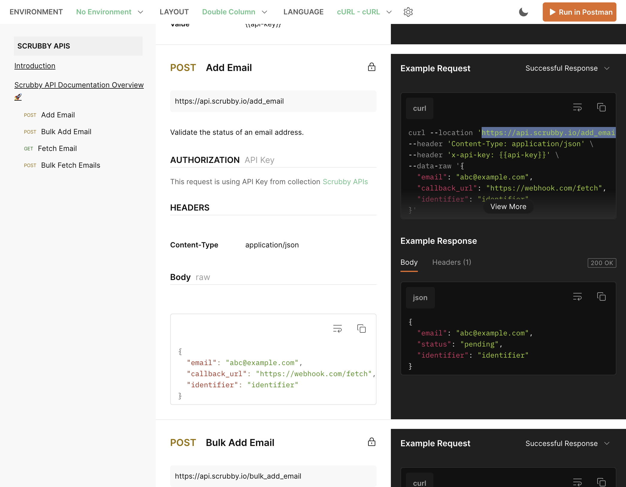 Click on Example Request…