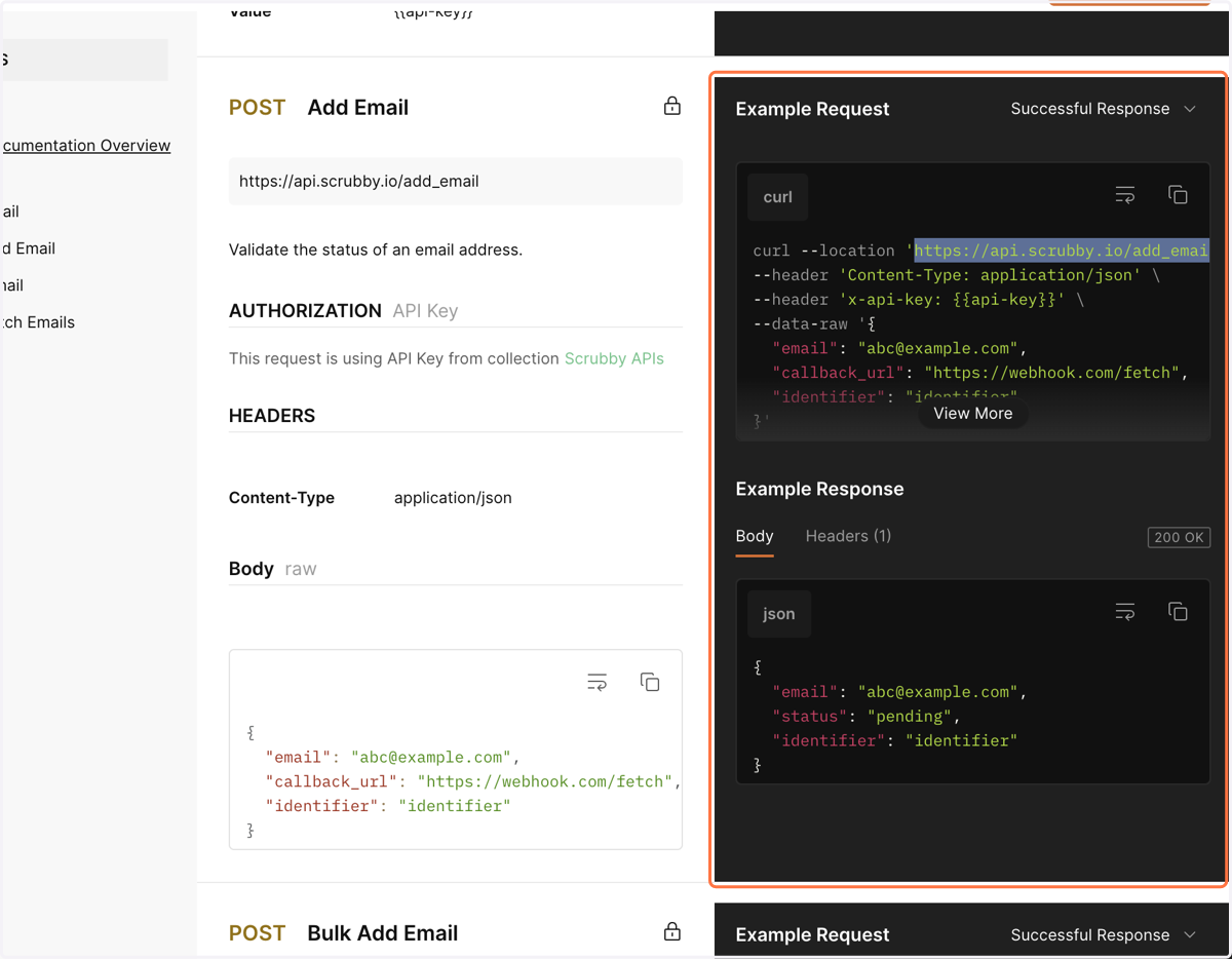 Click on Example Request…
