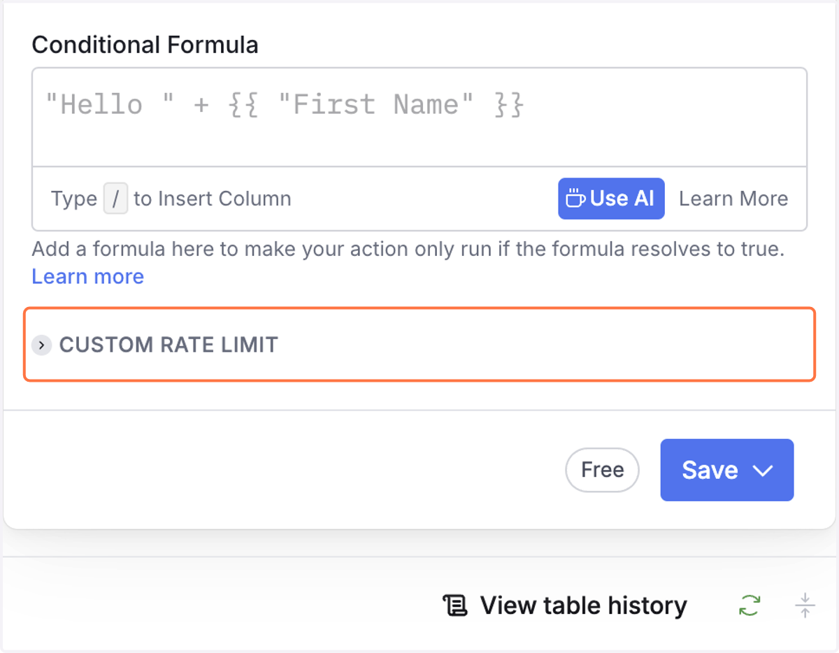 Click on CUSTOM RATE LIMIT