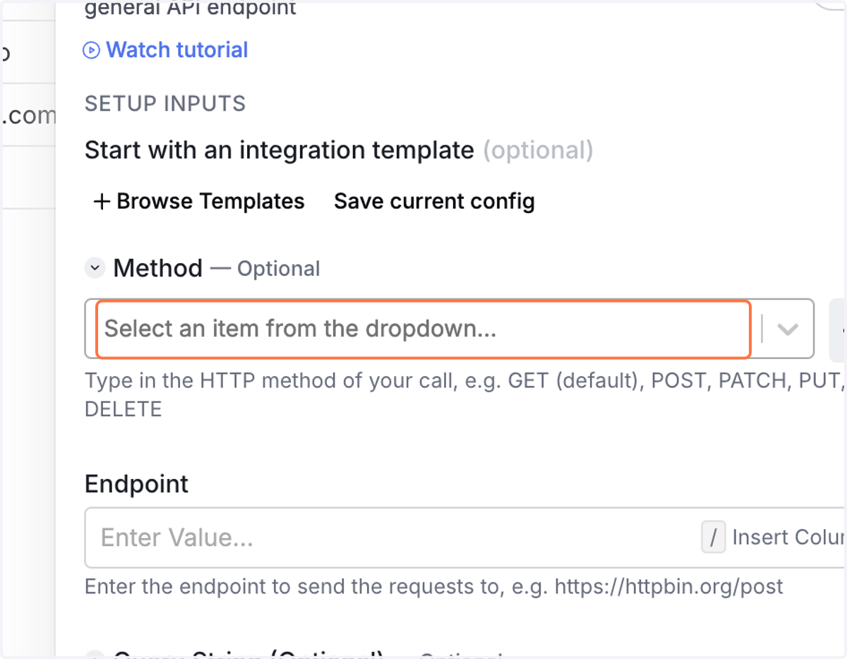 Click on Select an item from the dropdown...